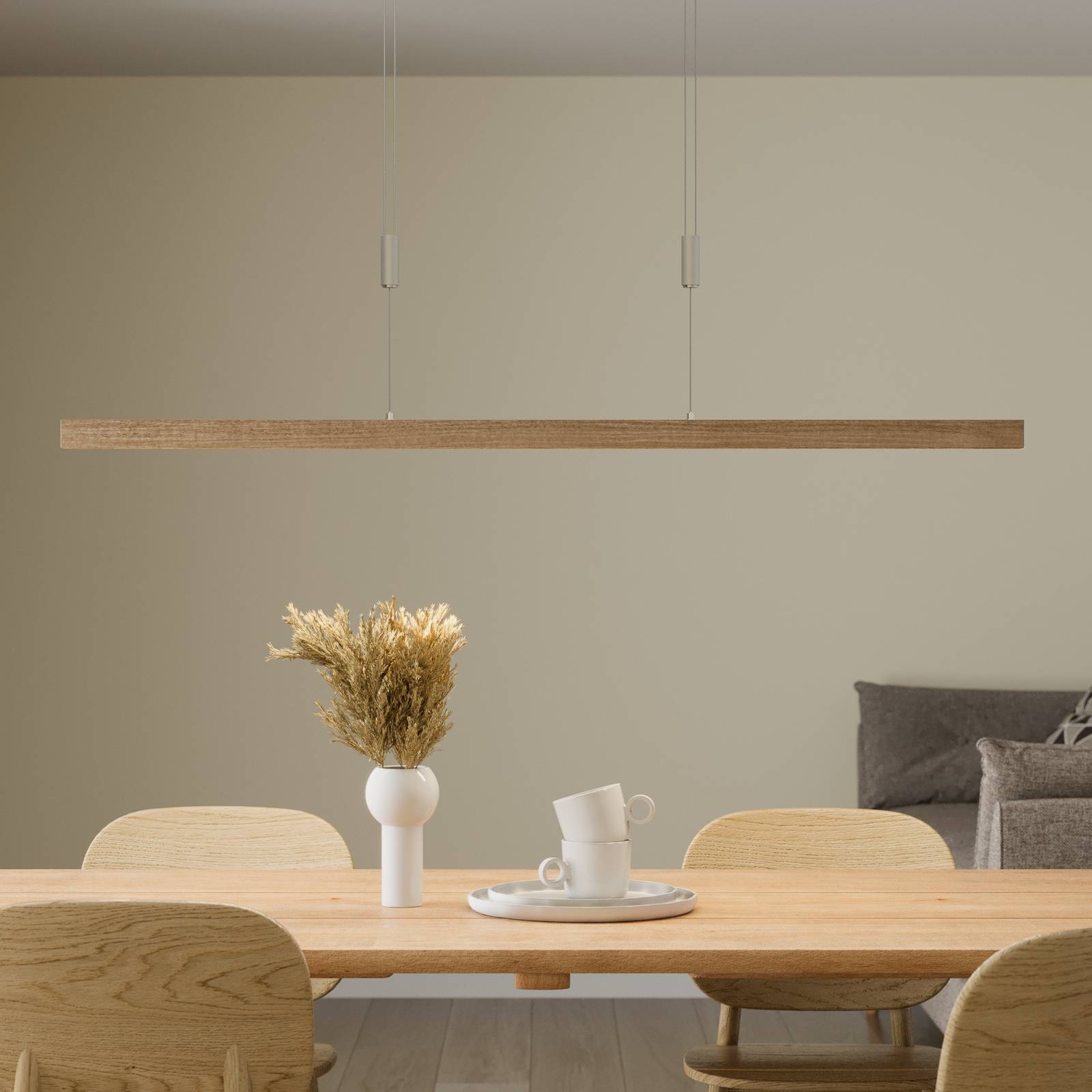 Quitani LED-Pendellampe Nora, Eiche natur, Länge 118 cm Quitani LED-Pendellampe Nora, Eiche natur, Länge 118 cm von Quitani