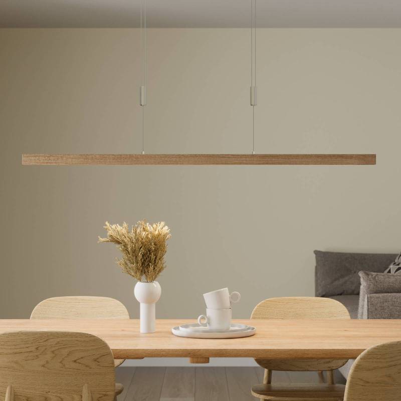 Quitani LED-Pendellampe Nora, Eiche natur, Länge 118 cm von Quitani