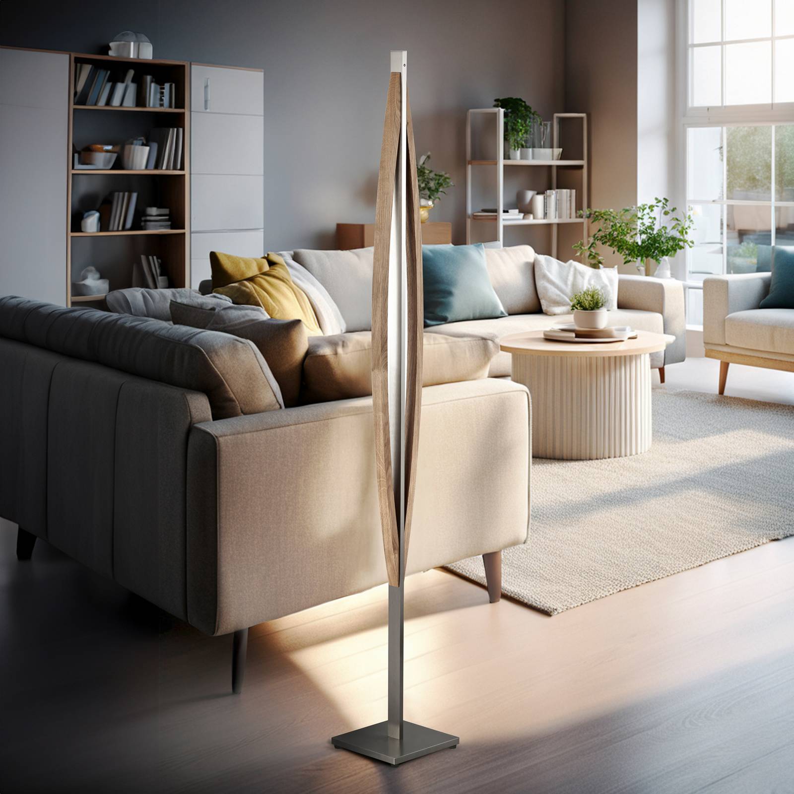 Quitani LED-Stehleuchte Kiera, eiche/nickel matt Quitani LED-Stehleuchte Kiera, eiche/nickel matt von quitani