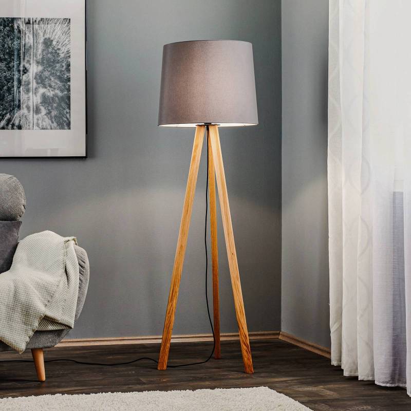 Quitani Stehlampe Alos, Eiche, Chintz grafit, Tripod von Quitani