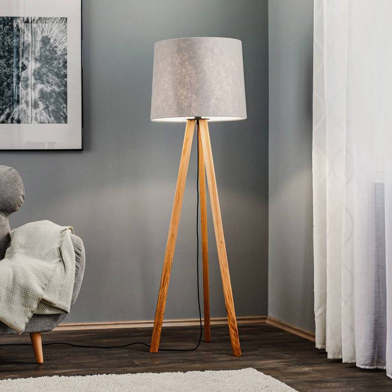 Quitani Stehlampe Alos, Eiche, Filz grau, Tripod von Quitani