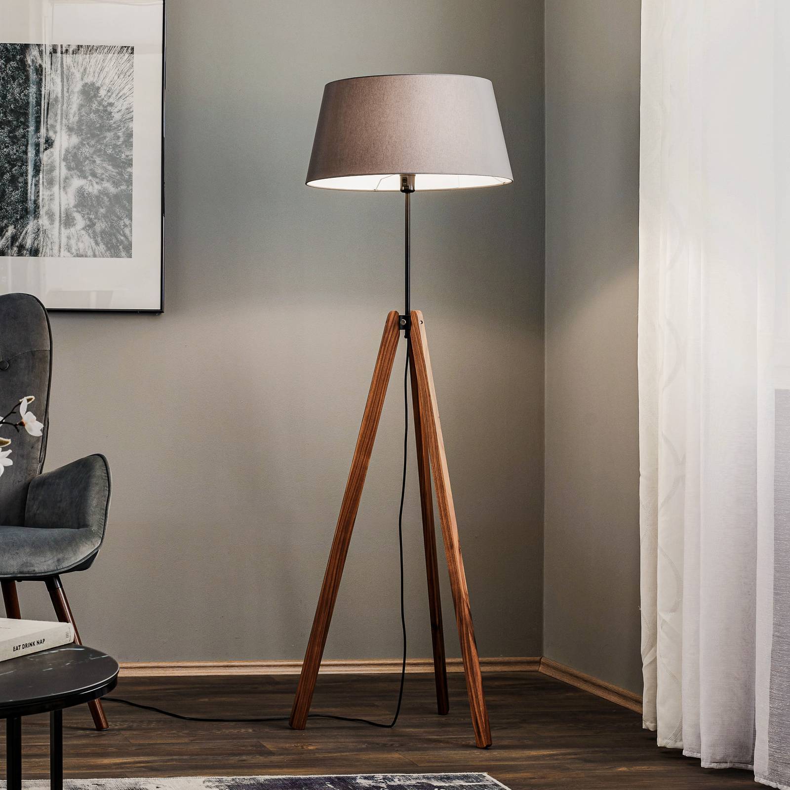 Quitani Stehlampe Reba, Tripod, Chintz grafit Quitani Stehlampe Reba, Tripod, Chintz grafit von Quitani