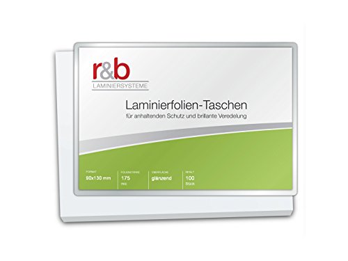 Laminierfolien 90 x 130 mm, 2 x 175 mic, glänzend, 100 Stück von r&b Laminiersysteme