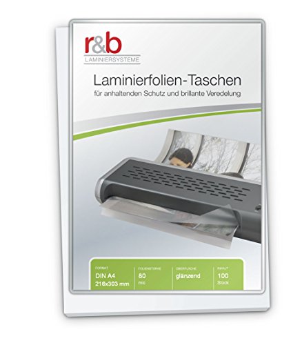 r&b Laminierfolien A4 (216 x 303 mm), 2 x 80 mic, glänzend, 100 Stück von r&b Laminiersysteme