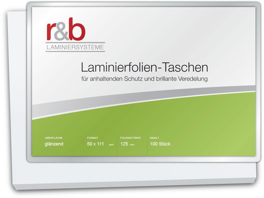 r&b Laminiersysteme Schutzfolie Laminierfolien 50 x 111 mm, 2 x 125 mic, glänzend, für Thekenpreisschilder von r&b Laminiersysteme