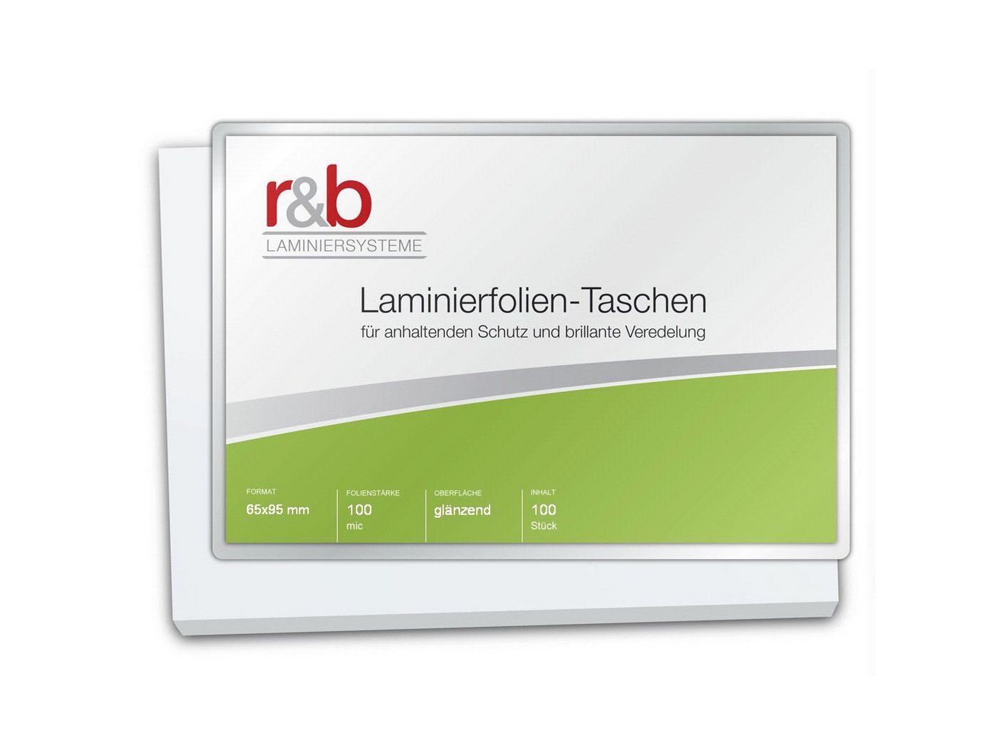 r&b Laminiersysteme Schutzfolie Laminierfolien 65 x 95 mm, 2 x 100 mic, glänzend für Thekenpreisschilder von r&b Laminiersysteme