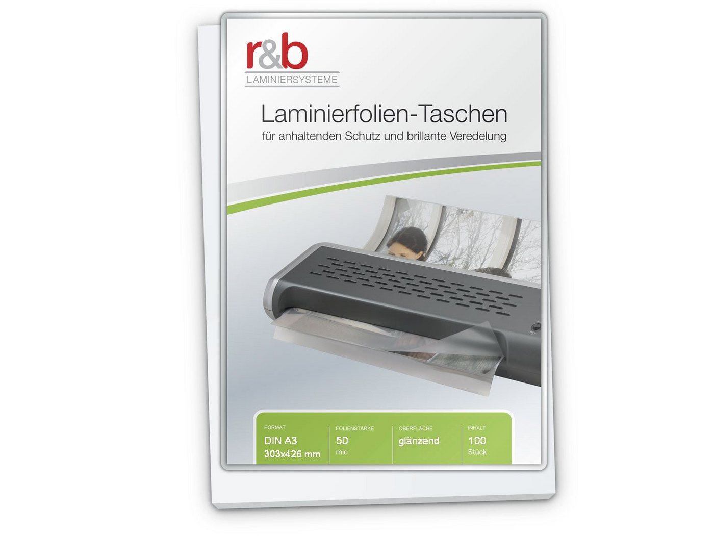 r&b Laminiersysteme Schutzfolie Laminierfolien A3 (303 x 426 mm), 2 x 50 mic, glänzend von r&b Laminiersysteme