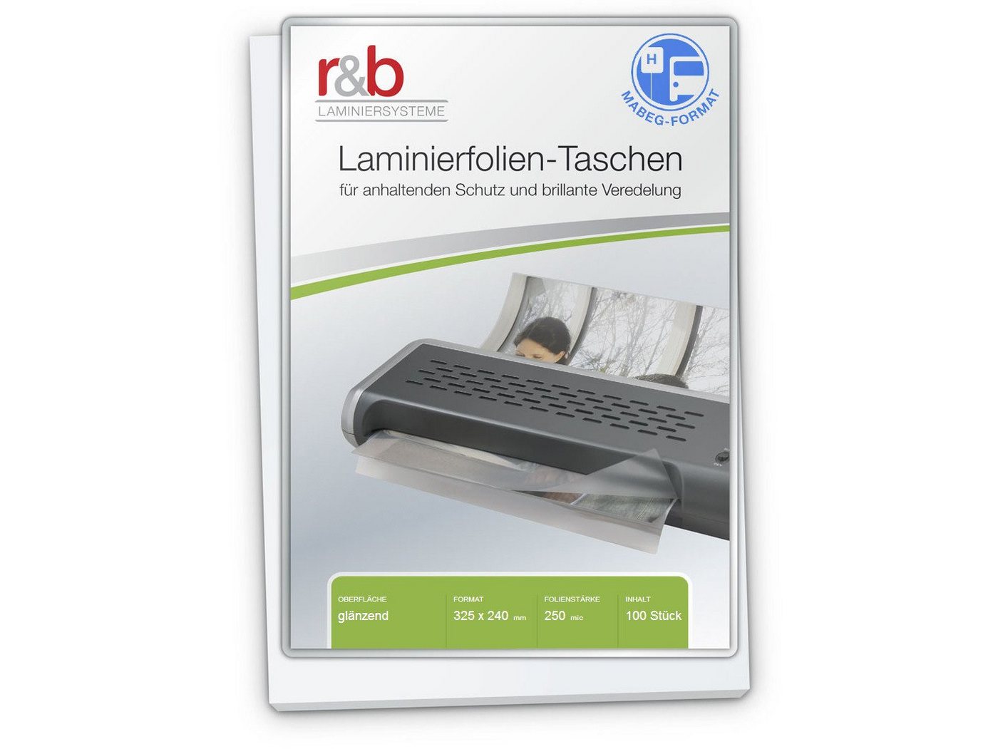 r&b Laminiersysteme Schutzfolie Laminierfolien A4 (325 x 240 mm), 2 x 250 mic, glänzend, für Fahrplanhalterung/Mabeg von r&b Laminiersysteme