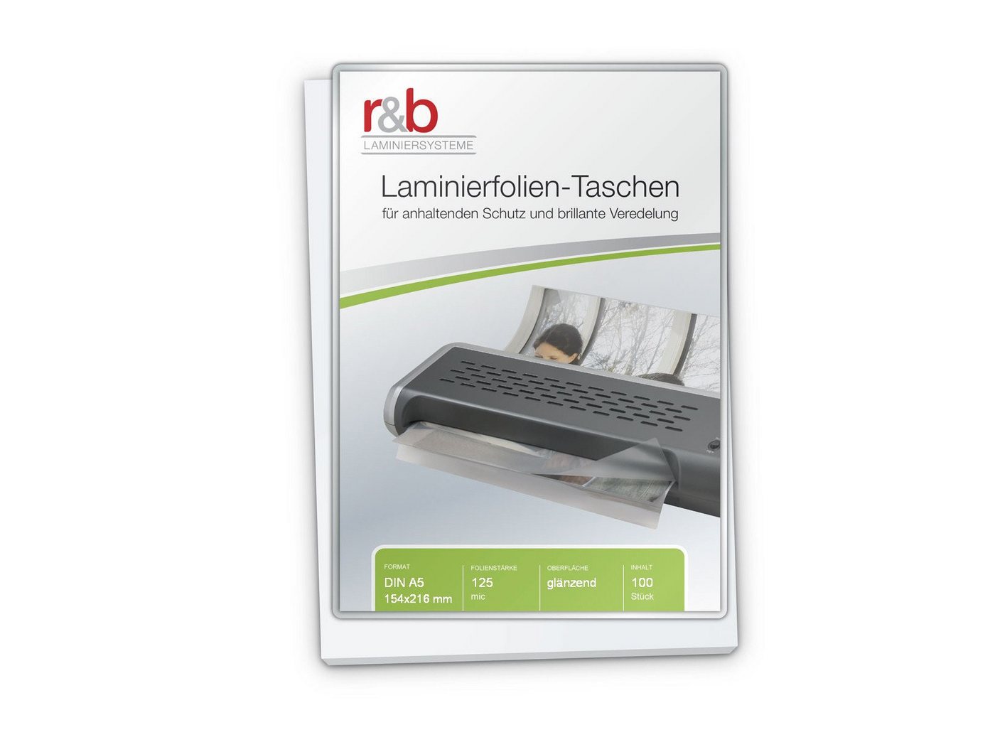 r&b Laminiersysteme Schutzfolie Laminierfolien A5 (154x216 mm) 2x125 mic glänzend selbstkl. Rücks. von r&b Laminiersysteme