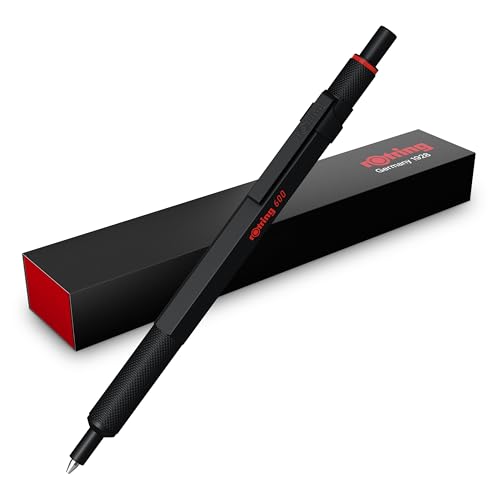 rOtring 600 Gelschreiber | 0,55 mm | Schwarze Tinte | Schwarzes Schreibgerät mit Metallschaft | Rutschfeste, gerändelte Griffzone und Sechskantschaft | Nachfüllbar von rOtring