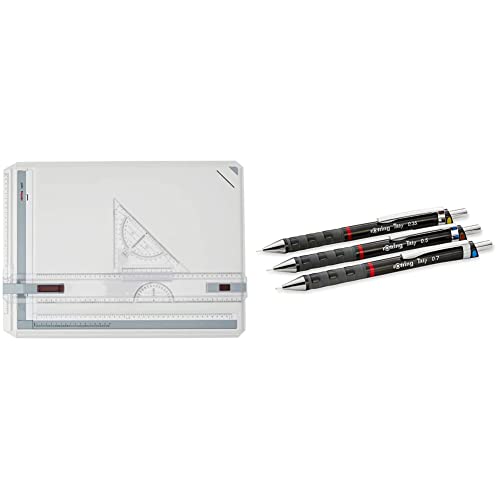 rOtring 213910 Rapid-A3-Zeichenbrett, Transparent & Tikky Druckbleistift, Black Barrel, 3-teiliges Set (801310) von rOtring