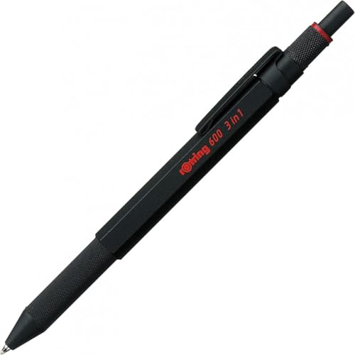rOtring 600 3-in-1-Schreibgerät mit Kugelschreiber und Druckbleistift | Kugelschreiber mit 2 feinen Spitzen (schwarze und rote Tinte) | 1 Druckbleistift mit Spitze (0,5-mm-Mine) | Schwarz von rOtring