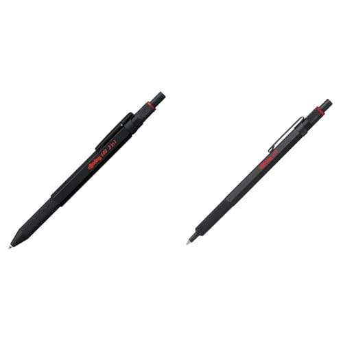 rOtring 600 3-in-1-Schreibgerät mit Kugelschreiber und Druckbleistift & 600 Kugelschreiber | mittlere Spitze | Schwarze Tinte | schwarzer Schaft | nachfüllbar, 1 Stück (1er Pack) von rOtring