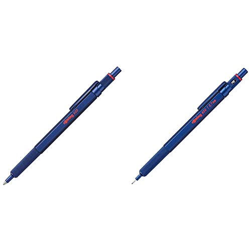 rOtring 600 Kugelschreiber | mittlere Spitze | Schwarze Tinte | Blauer Schaft | nachfüllbar & 600 Druckbleistift | 0,7 mm | Blau | Ergonomisches Vollmetallgehäuse von rOtring