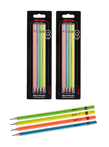 rOtring HB-Bleistifte mit Holzgehäuse, sechseckig, Neonfassung, 8 Stück, ideal zum Zeichnen, Skizzieren, Schreiben, Schule, Büro von rOtring