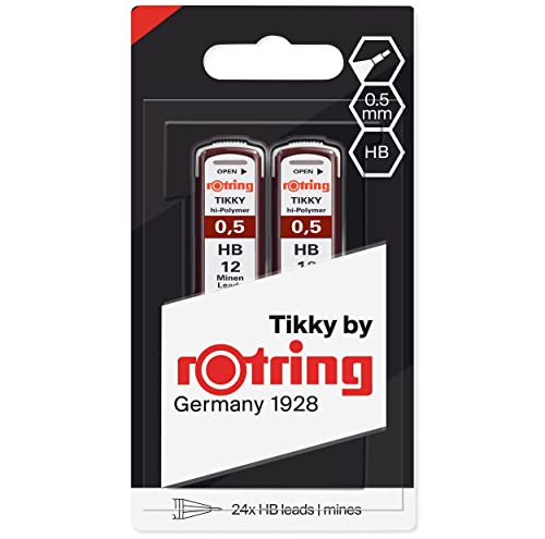 rOtring Hochpolymer-Ersatzminen für Druckbleistifte, 0,5 mm, HB, 2 x 12 Minen (24 Stück) von rOtring