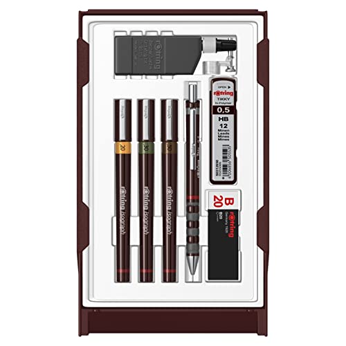 rOtring Isograph Fineliner College Set | 3 Isograph Tuschefüller (0,20 mm, 0,30 mm und 0,50 mm), Tikky Druckbleistift (0,5mm) und Zubehör von rOtring