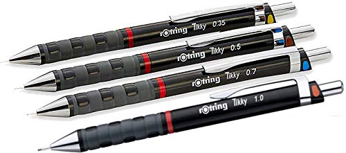 rOtring Tikky Druckbleistift (black Barrel, 4-teiliges Set) HB 0.7/0.5/0.35/1.0 von rOtring