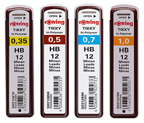 rotring Hi-Polymer Feinminen (Ersatzminen Set | 0,35 HB | 0,5 HB | 0,7 | 1,0 HB) von rOtring