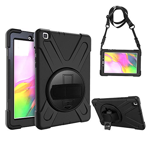 Rantice Samsung Galaxy Tab A 8.0 2019 Hülle, Heavy Duty Rugged Shockproof Drop Protection Case with 360 Stand Handschlaufe & Schultergurt für Galaxy Tab A 8.0 Zoll 2019 Without S Pen T290/T295 (Schwarz) von rantice