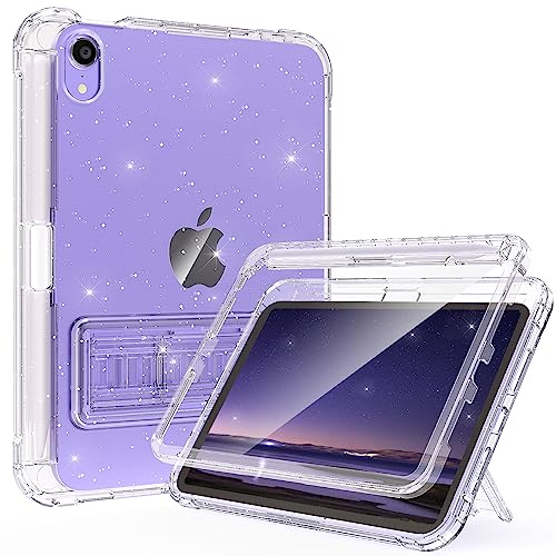 Rantice Schutzhülle für iPad Mini 6 2021, iPad Mini Hülle mit Stifthalter und Ständer für Frauen, Mädchen, stoßfeste, transparente Abdeckung für iPad Mini 6. Generation 8.3 Zoll (klar + Glitzer) von rantice