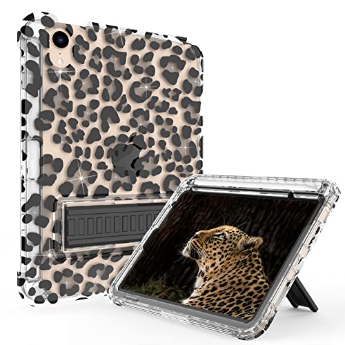 Rantice Schutzhülle für iPad Mini 6 2021, iPad Mini Hülle mit Stifthalter und Ständer für Frauen, Mädchen, stoßfeste, transparente Hülle für iPad Mini 6. Generation 8.3 Zoll (schwarzer Leopard) von rantice