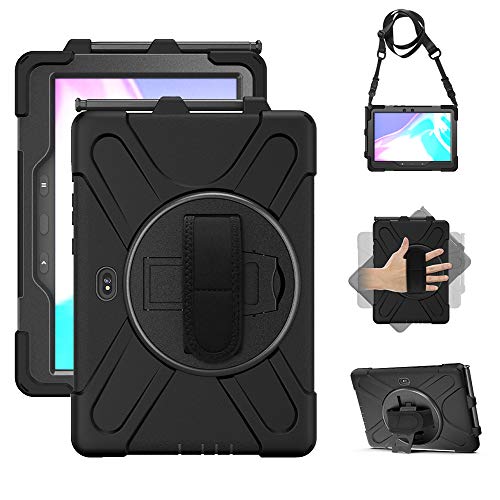 Schutzhülle für Samsung Galaxy Tab Active Pro 10.1, Galaxy Tab Active4 Pro, robust, stoßfest, Fallschutz mit 360°-Ständer, Handschlaufe und Schultergurt für SM-T540/T547/T630/T638 (Schwarz) von rantice