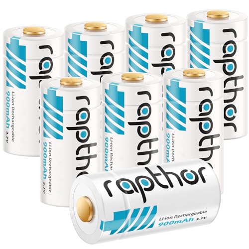 Raptho Akkus Wiederaufladbar 900mAh 3.7V 123A /123 Wiederaufladbarer Akku Kompatibel mit Arlo Wireless Security Camera VMC3030/VMK3200/VMS3330/3430/3530,Smart Sensors Alarm System (900-8Pack) von rapthor