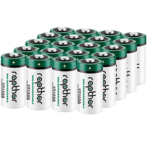 Rapthor 1650 mAh Packung mit 20 CR123A Batterien, 3V Lithium Batterie für Taschenlampe, Intelligente Instrumentierung, Alarmsysteme-Einwegbatterie, Nicht für Arlo von rapthor