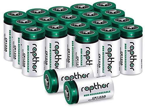 Rapthor 1650mAh CR123A 3V Lithium-Batterie CR123/123A/CR17345 Fotobatterien mit PTC-Schutz für Kamera Taschenlampen Alarmanlage Rauchmelder [20 Stück, Nicht wiederaufladbar] von rapthor