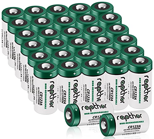 Rapthor 32er Pack 1650mAh CR123A 3V Lithium Batterie CR123 / 123A / CR17345 für Arlo Kamera Taschenlampe hohe Kapazität mit PTC-geschützt [Nicht wiederaufladbar] von rapthor