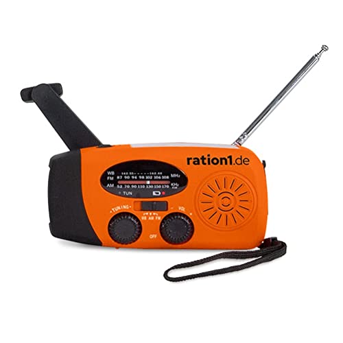 Kurbelradio, Solarradio mit Kurbel, Notfallradio mit integrierter LED-Taschenlampe, USB Anschluss, Handkurbel, integrierte Powerbank von ration1.de