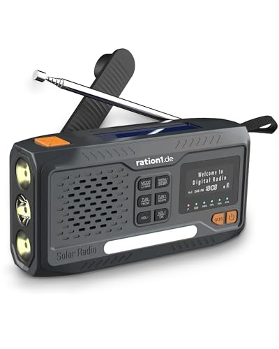 ration1 Kurbelradio DAB+, Tragbares Solarradio mit LED-Taschenlampe, 2000mAh Powerbank, Handkurbel, SOS-Funktion, Bluetooth, USB-C, für Camping und Notfall ration1 Kurbelradio DAB+, Tragbares Solarradio mit LED-Taschenlampe, 2000mAh Powerbank, Handkurbel, SOS-Funktion, Bluetooth, USB-C, für Camping und Notfall von ration1.de