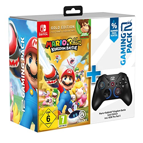 ready2gaming Nintendo Switch Mario & Rabbids Kingdom Battle (Gold) + Pro Pad X - Action Bundle [ ] von ready2gaming