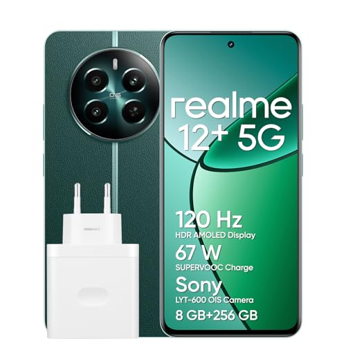 realme 12+ 5G Smartphone 8+256 GB with NFC, Sony LYT-600 OIS Portrait Camera, Dimensity 7050 5G Chipset, 120Hz AMOLED Display, Rainwater Smart Touch, 67W SUPERVOOC Charge,Pioneer Green von realme