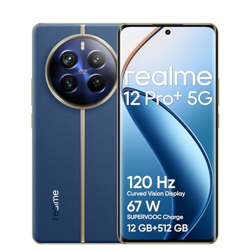 realme 12 Pro+ 5G Smartphone 12+512GB, Sony IMX890 OIS Camera, 3X Optical Zoom, Snapdragon 7s Gen 2 Chipset, 6.7inch 120Hz Curved Vision Display, 67W SUPERVOOC Charge, 5000mAh Massive Battery, Blue von realme