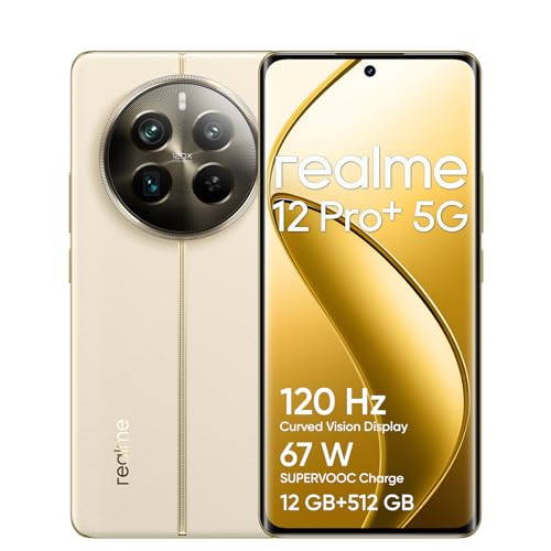 realme 12 Pro+ 5G Smartphone 12+512GB, Sony IMX890 OIS Camera, 3X Optical Zoom, Snapdragon 7s Gen 2 Chipset, 6.7inch 120Hz Curved Vision Display, 67W SUPERVOOC Charge, 5000mAh Massive Battery, beige von realme