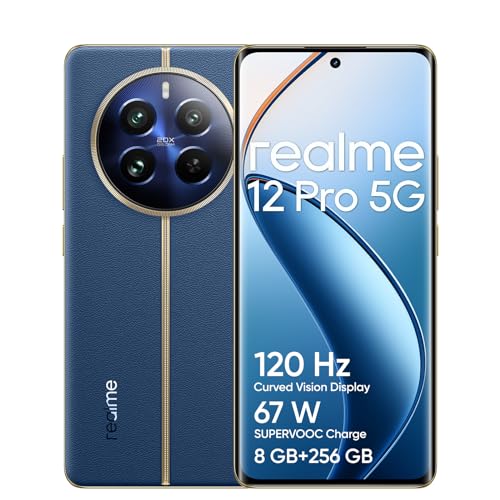 realme 12 Pro 5G Smartphone, 8 + 256 GB, Porträt mit Teleobjektiv Sony Optischer Zoom 2X, IMX882 OIS Kamera, gebogenes Display 120 Hz, 67 W SUPERVOOC Aufladung, massiver Akku mit 5.000 mAh, blau von realme