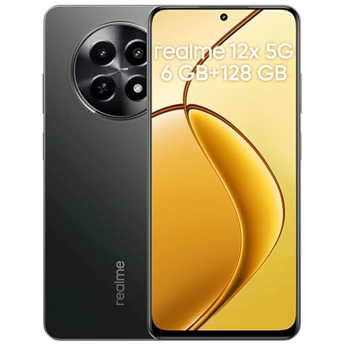 realme 12 x 5G Smartphone 6+128 GB, 6,72 Zoll Smartphone, 50 MP AI-Kamera, Dual Standby 5G, Display mit 120 Hz, Akku mit 5000 mAh, Dimensity 6100+ Prozessor, Schwarz (ohne Adapter) von realme