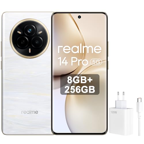 realme 14 Pro 5G Smartphone | 8GB RAM 256GB Speicher | 50MP Kamera | 120Hz OLED Display | 6000mAh Akku | Pearl White von realme