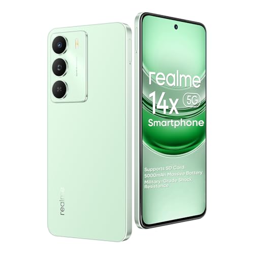 realme 14 x 5G Smartphone 6+128 GB, Chipsatz Dimensity 6300 5G, Autofokus-Kamera 50 MP, Bildschirm IP64 120 Hz, 6,67 Zoll, Akku 5000 mAh, NFC,Unterstützung für Micro-SD-Karte, Grün realme 14 x 5G Smartphone 6+128 GB, Chipsatz Dimensity 6300 5G, Autofokus-Kamera 50 MP, Bildschirm IP64 120 Hz, 6,67 Zoll, Akku 5000 mAh, NFC,Unterstützung für Micro-SD-Karte, Grün von realme