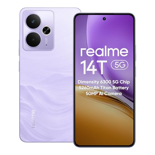 realme 14T 5G Smartphone 8 + 256 GB, Chipsatz 5G Dimensity 6300, AMOLED-Display 6,67 Zoll 120 Hz, Kamera Ai 50 MP, Titan Akku IP69 5260 mAh, Dual Sim, NFC (Violett) von realme