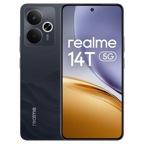 realme 14T 5G Smartphone 8 + 256 GB, Chipsatz Dimensity 6300, Display Esports AMOLED 120 Hz 6,67", Super Large Kapazität von 5260 mAh, Surf Design, Next Ai, schwarzer Obsidian (ohne Adapter) von realme