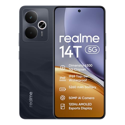 realme 14T Smartphone 5G, 120 Hz 6,67 Zoll AMOLED Display, IP69 NFC,AI Kamera mit 50 MP, 8 GB + 256 GB Telefon, Dimensity 6300 5G, Akku mit 5260 mAh, Dual-SIM Android 15, ohne Adapter, Schwarz realme 14T Smartphone 5G, 120 Hz 6,67 Zoll AMOLED Display, IP69 NFC,AI Kamera mit 50 MP, 8 GB + 256 GB Telefon, Dimensity 6300 5G, Akku mit 5260 mAh, Dual-SIM Android 15, ohne Adapter, Schwarz von realme