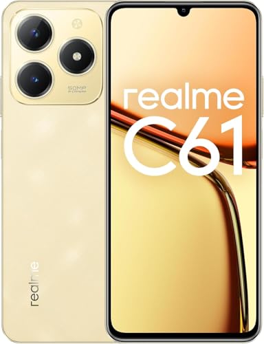 realme C61 4G Smartphone, 6+256 GB, 5000 mAh Akku, 90 Hz Eye Comfort Display, leistungsstarker Octa-Core-Chipsatz, 50 MP AI Kamera, AI Vergrößerungsmotor, glitzerndes Gold (ohne Adapter) von realme