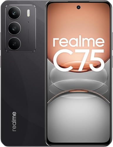 realme C75 Smartphone 8+256 GB, Staub- und Wasserbeständigkeit IP69, ArmorShell-Glas, Akku 6000 mAh, Kamera mit AI von 50 MP, 6,72 Zoll Display mit 90 Hz, Schwarz (kein Adapter) von realme