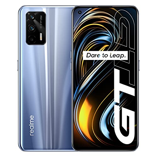 realme GT , all carriers , Smartphone ohne Vertrag, Qualcomm Snapdragon 888 5G-Prozessor, 120Hz Super AMOLED-Display, 65W SuperDart Charge, Dual Sim, 64MP Triple-Kamera NFC, 8+128GB, Dashing Silver von realme