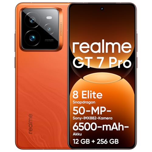 realme GT 7 Pro 5G Smartphone 12 + 256 GB, Snapdragon 8 Elite Prozessor, AI Ultra-Clear Snap-Kamera, 6,78 Zoll 120 Hz Display RealWorld Eco, Akku mit 6500 mAh, IP69, Android 15, Orange (kein Adapter) von realme