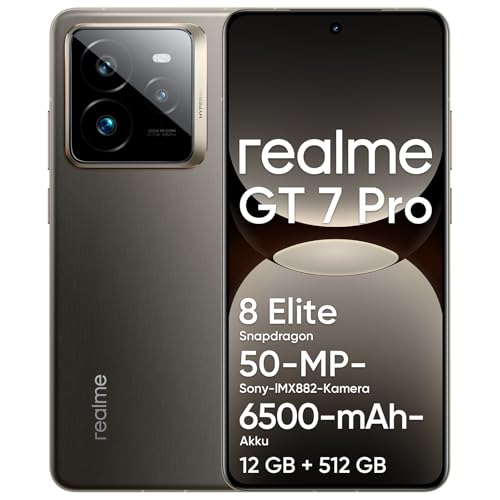 realme GT 7 Pro 5G Smartphone 12 + 512 GB, Snapdragon 8 Elite Prozessor, AI Ultra-Clear Snap-Kamera, 6,78 Zoll 120 Hz Display RealWorld Eco, Akku mit 6500 mAh, IP69, Android 15, Grau (kein Adapter) von realme