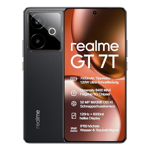 realme GT 7T 512GB 12GB – Flaggschiff-Smartphone mit Dimensity 8400-MAX, 7000 mAh Titan-Akku, 120W Ultra-Ladung, 6000 Nits Display & Next AI von realme